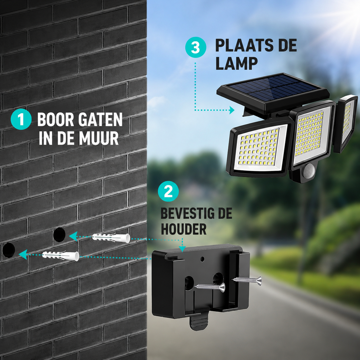 LumiGuard | Draadloze Solar Buitenlamp met Bewegingssensor