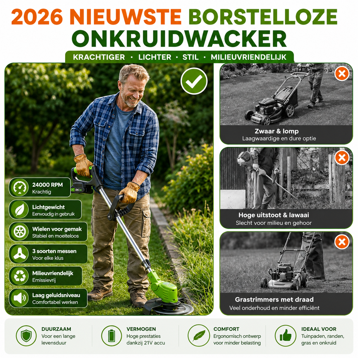 TrimFlex | Draadloze Grastrimmer met Verstelbare Steel