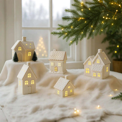 SnowLight | Handgemaakte Keramische Dorp met Verlichte Vensters