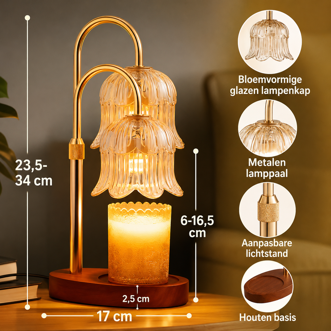 CandleGlow | Metalen Kaarsenwarmerlamp Met Timer
