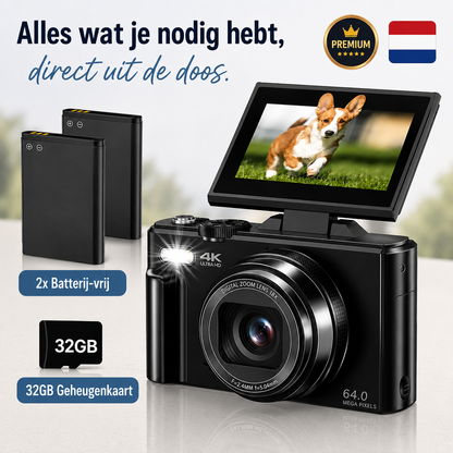 PixelPro Camera | 4K Digitale Camera met Wifi & Uitklapbaar Scherm