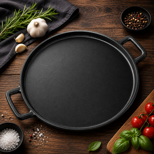 CrispPan | Gietijzeren Pizzapan 35 cm | Voor Pizza, Oven, Grill & Kampvuur