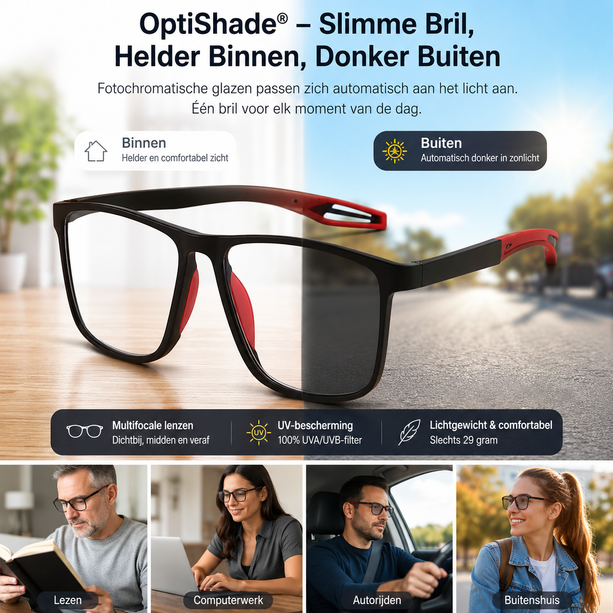 OptiShade | Multifocale Bril met Automatische Lichtaanpassing