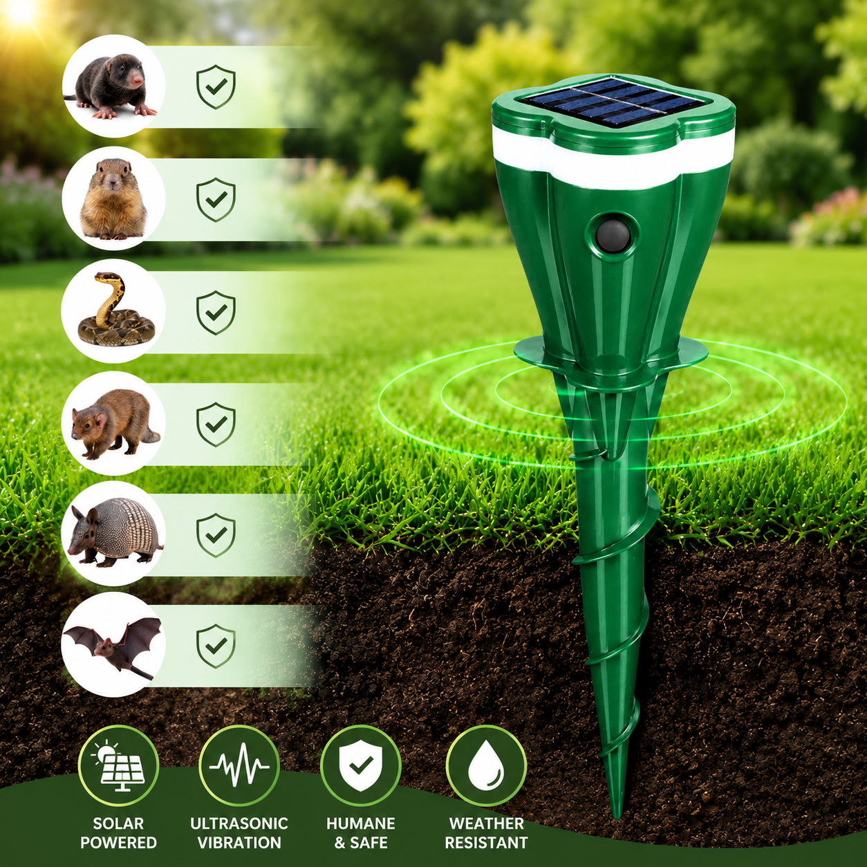MoleGuard Solar | Bescherm je tuin tegen mollen en ongewenste dieren