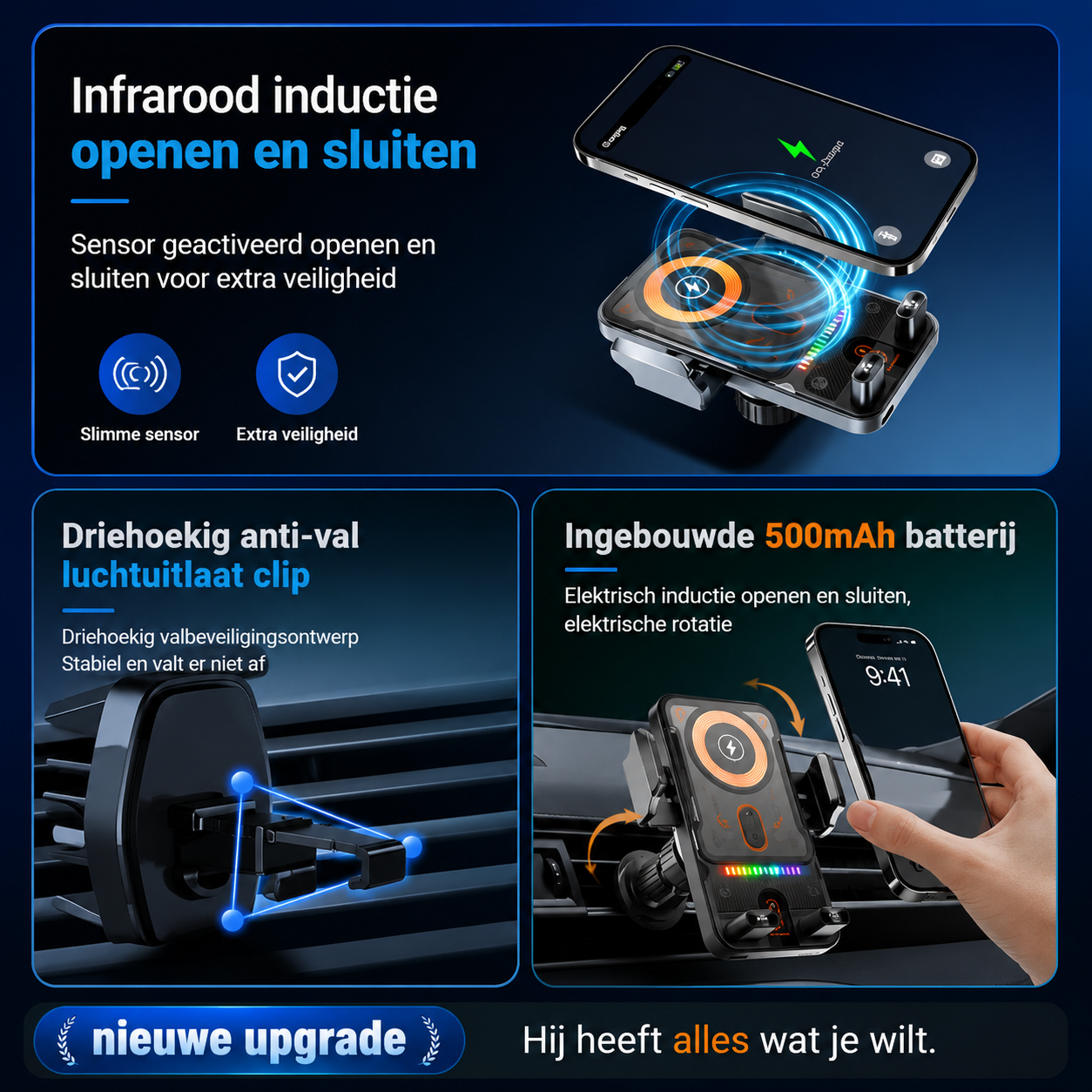 DriveCharge | Draadloze Auto Telefoonhouder met Snelladen en Sensor