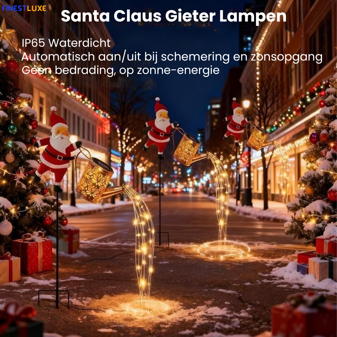 SantaSprinkle | Zonne-energie Kerst Gieter-Lantaarn met LED Verlichting