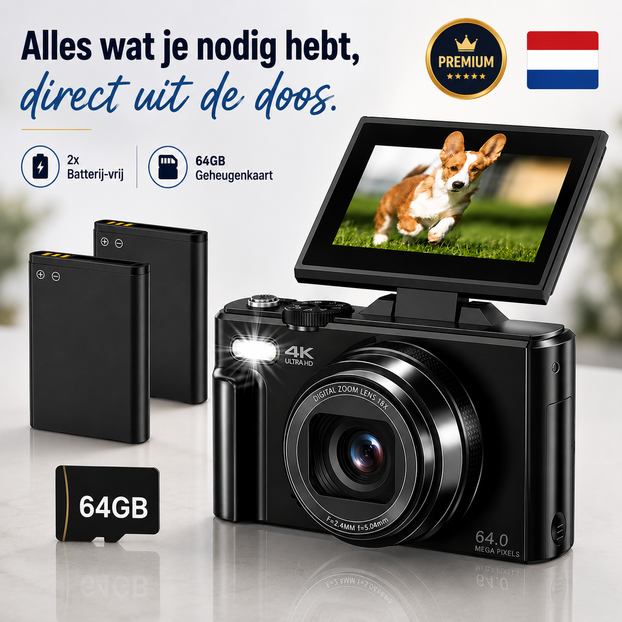 PixelPro Camera | 4K Digitale Camera met Wifi & Uitklapbaar Scherm