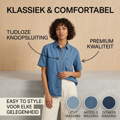 Livia Denim | Luchtige Denim Overshirt Met Korte Mouwen