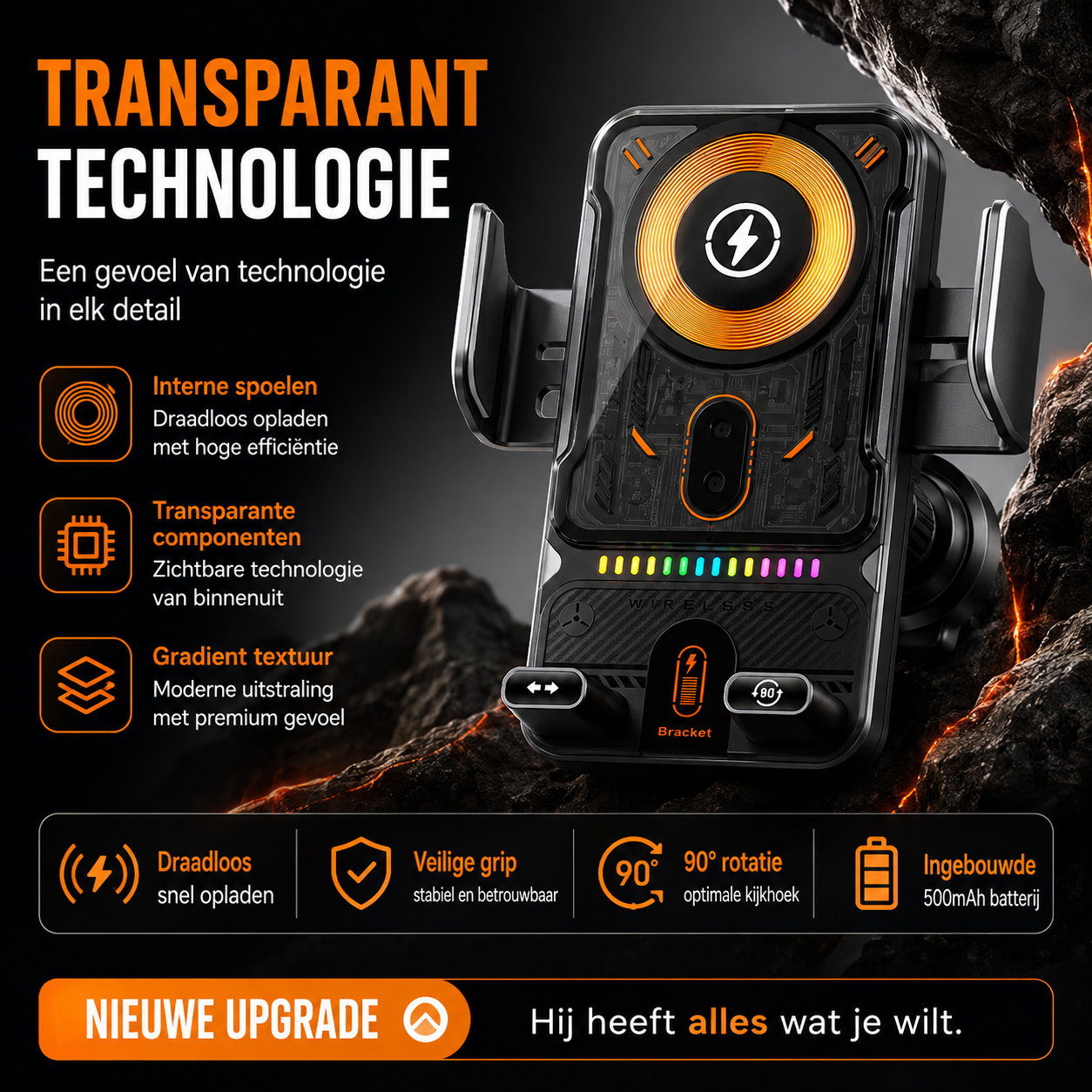DriveCharge | Draadloze Auto Telefoonhouder met Snelladen en Sensor