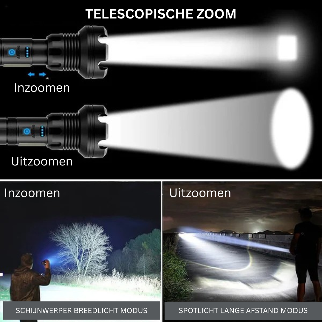 BrightMax | Oplaadbare LED Tactische Zaklamp met Ultrabereik