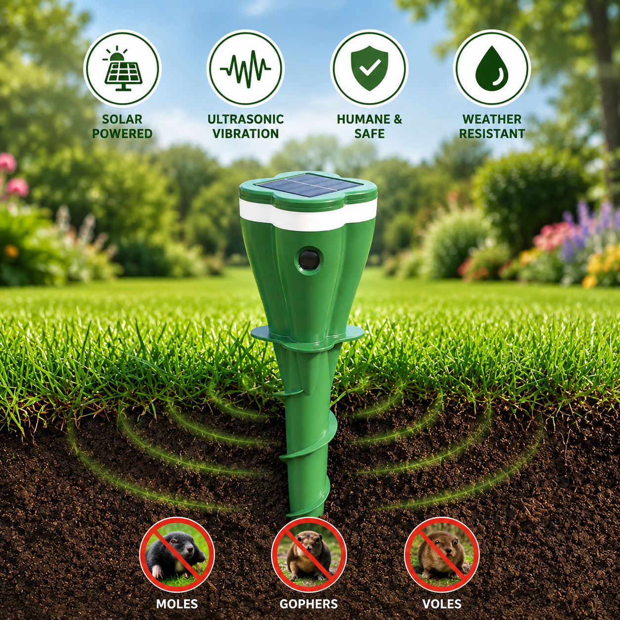 MoleGuard Solar | Bescherm je tuin tegen mollen en ongewenste dieren