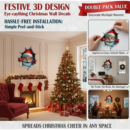SantaWall | Creatieve 3D Kerstmuurstickers voor Sfeervolle Feestdecoratie