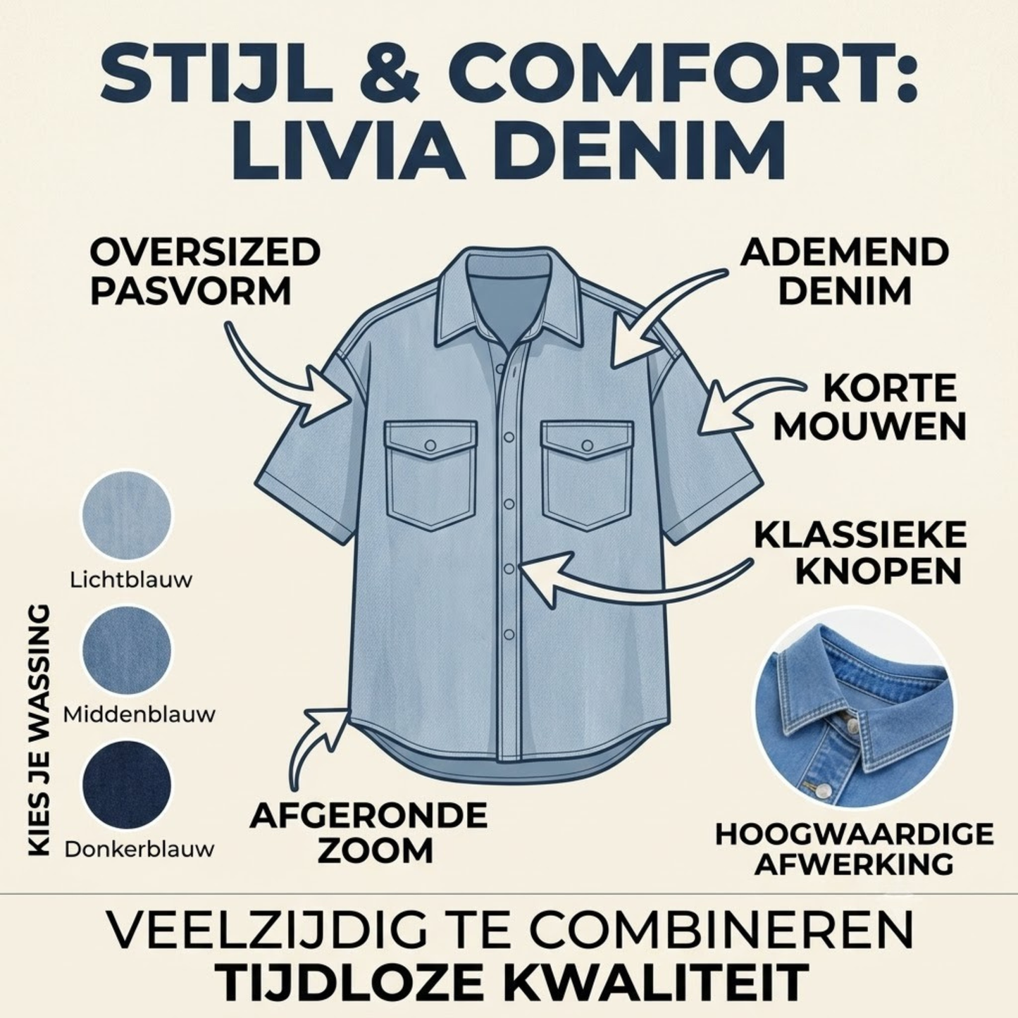 Livia Denim | Luchtige Denim Overshirt Met Korte Mouwen