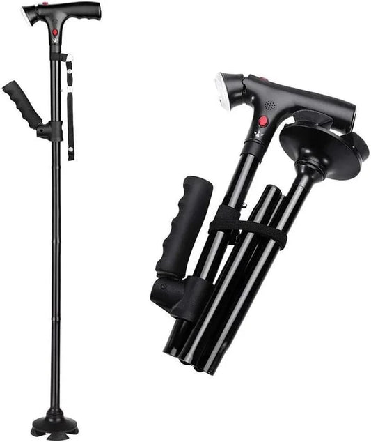 FlexSupport | Opvouwbare wandelstok met dubbele grip en LED-licht