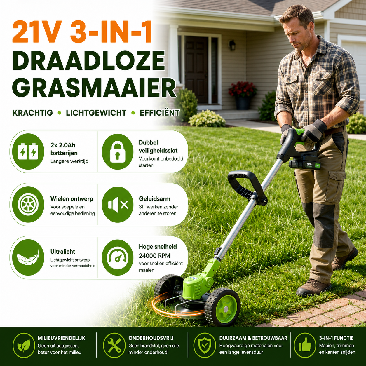TrimFlex | Draadloze Grastrimmer met Verstelbare Steel