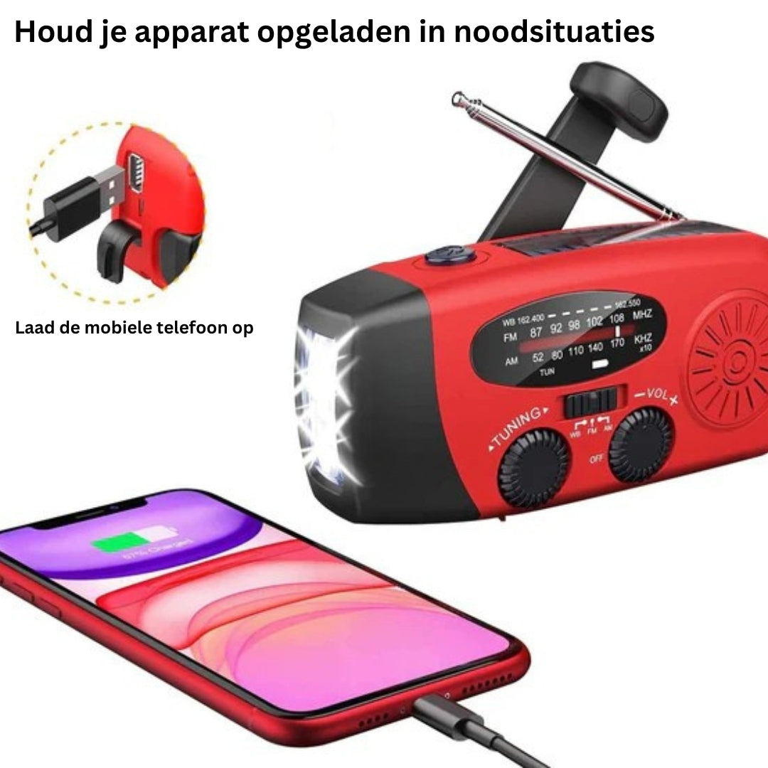 UFUZON Ishiva 10.000 MAh Noodradio – Zonne-energie, Handslinger En USB-C – AM/FM/NOAA – Zaklamp, Leeslamp, SOS-alarm, Kompas – Voor Survival En Kamperen