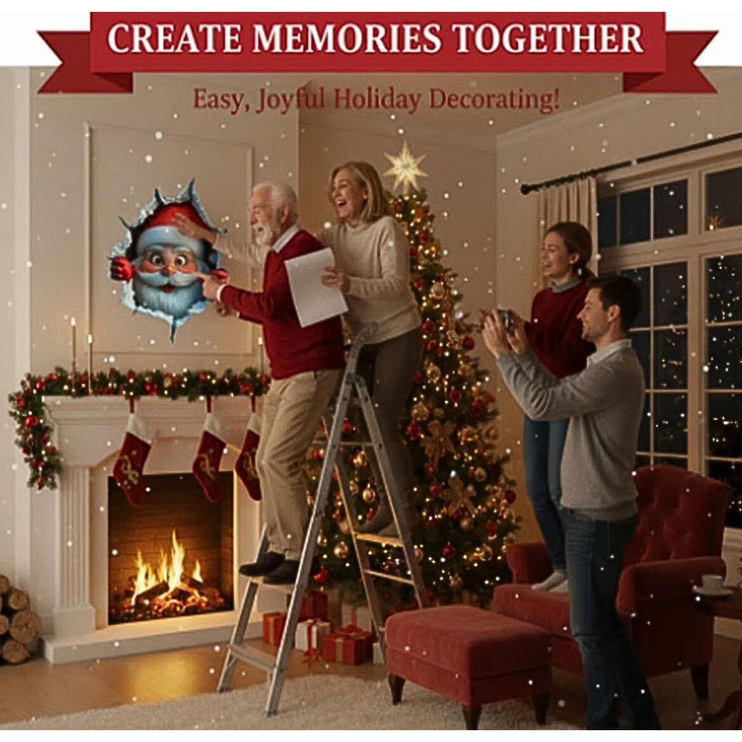 SantaWall | Creatieve 3D Kerstmuurstickers voor Sfeervolle Feestdecoratie
