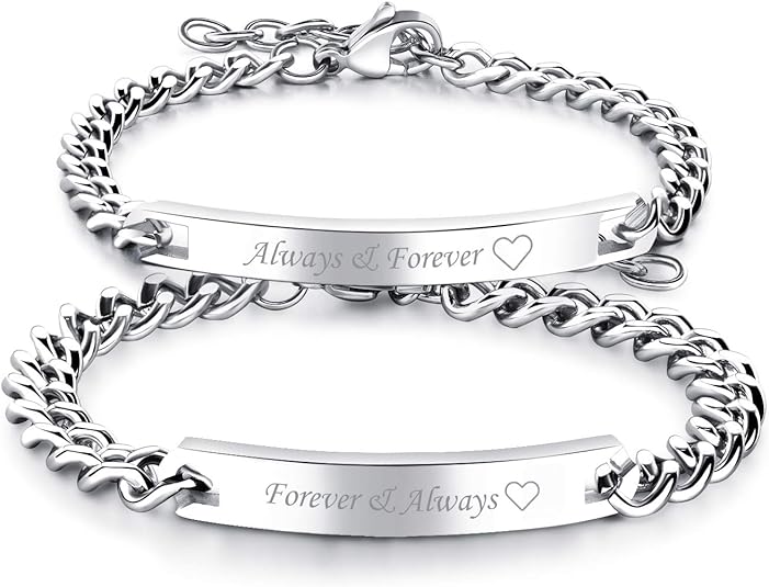 Gegraveerde Titanium Stalen Parenarmbanden Set