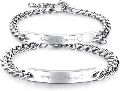 Gegraveerde Titanium Stalen Parenarmbanden Set