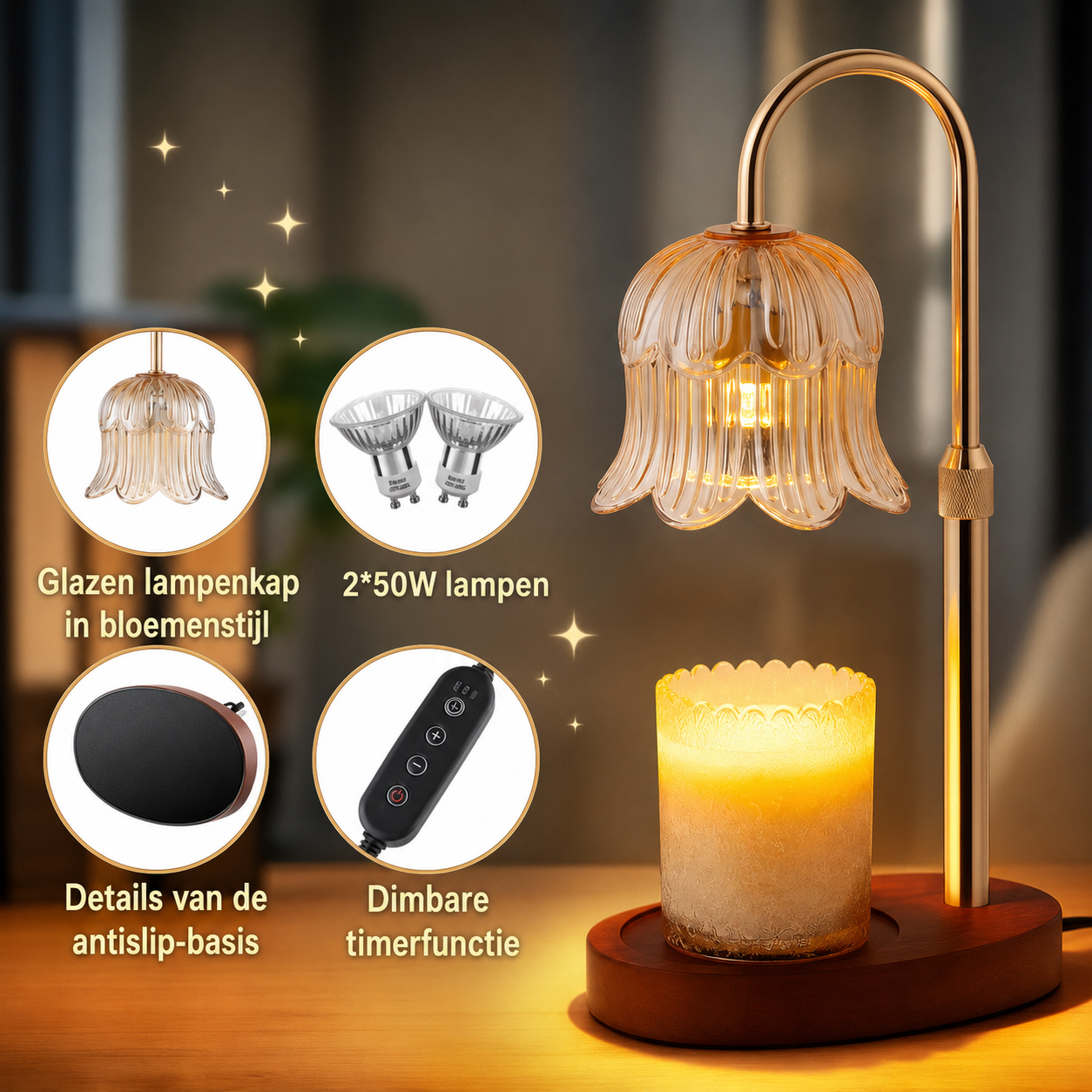 CandleGlow | Metalen Kaarsenwarmerlamp Met Timer