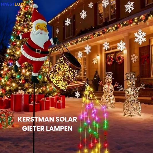 SantaSprinkle | Zonne-energie Kerst Gieter-Lantaarn met LED Verlichting