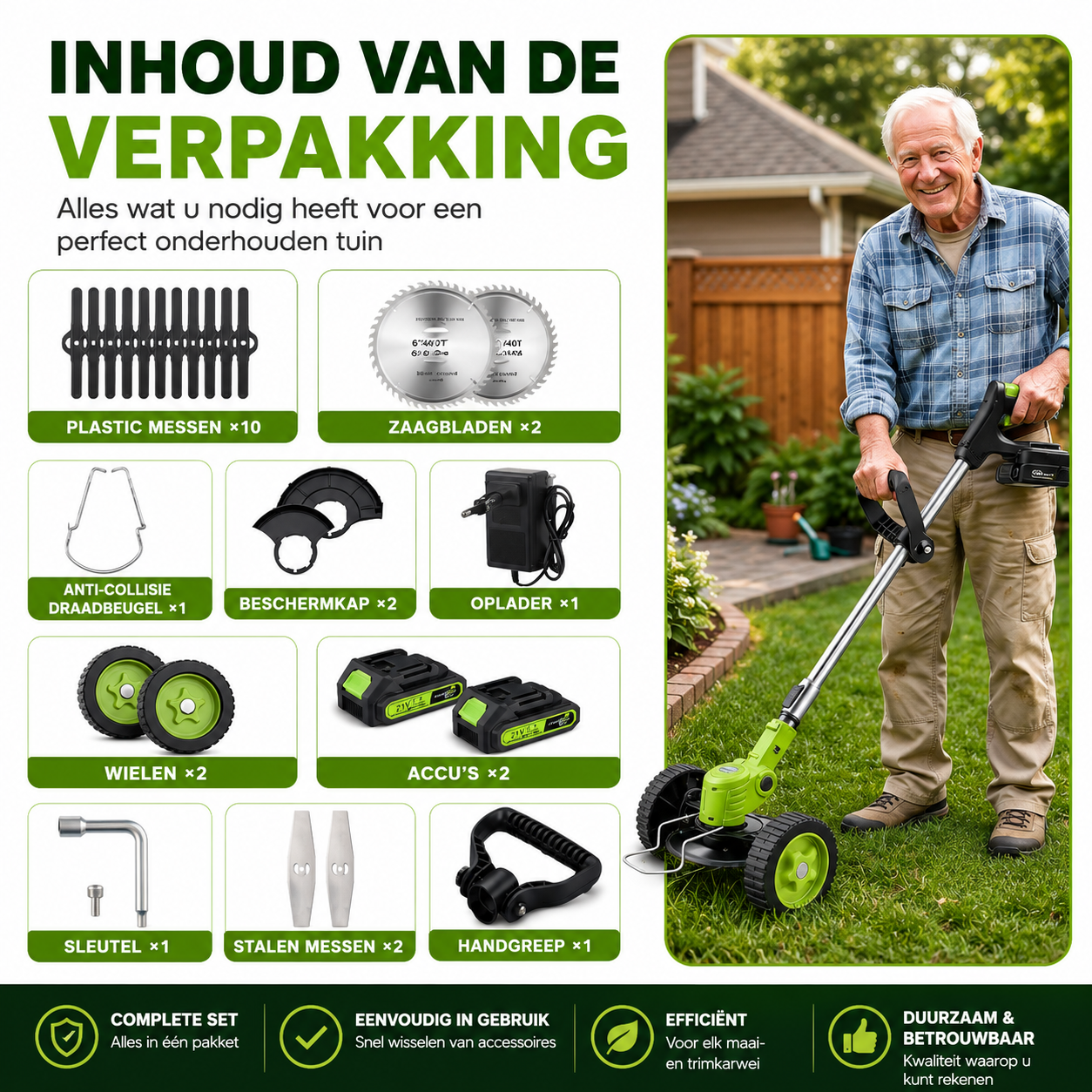 TrimFlex | Draadloze Grastrimmer met Verstelbare Steel