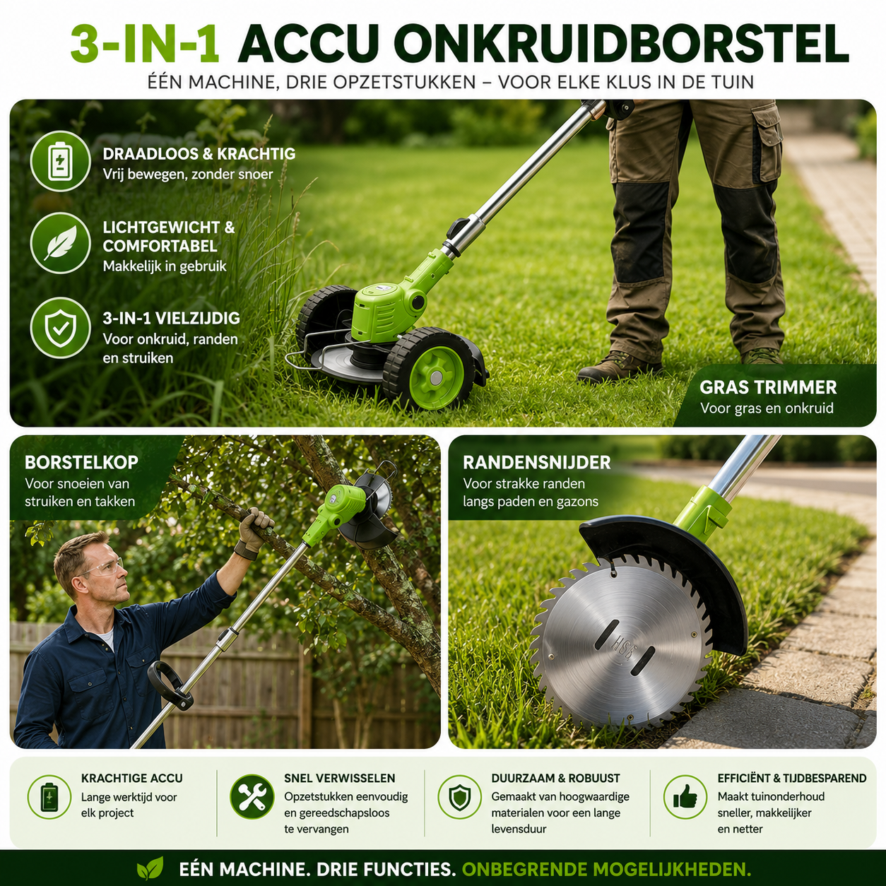 TrimFlex | Draadloze Grastrimmer met Verstelbare Steel