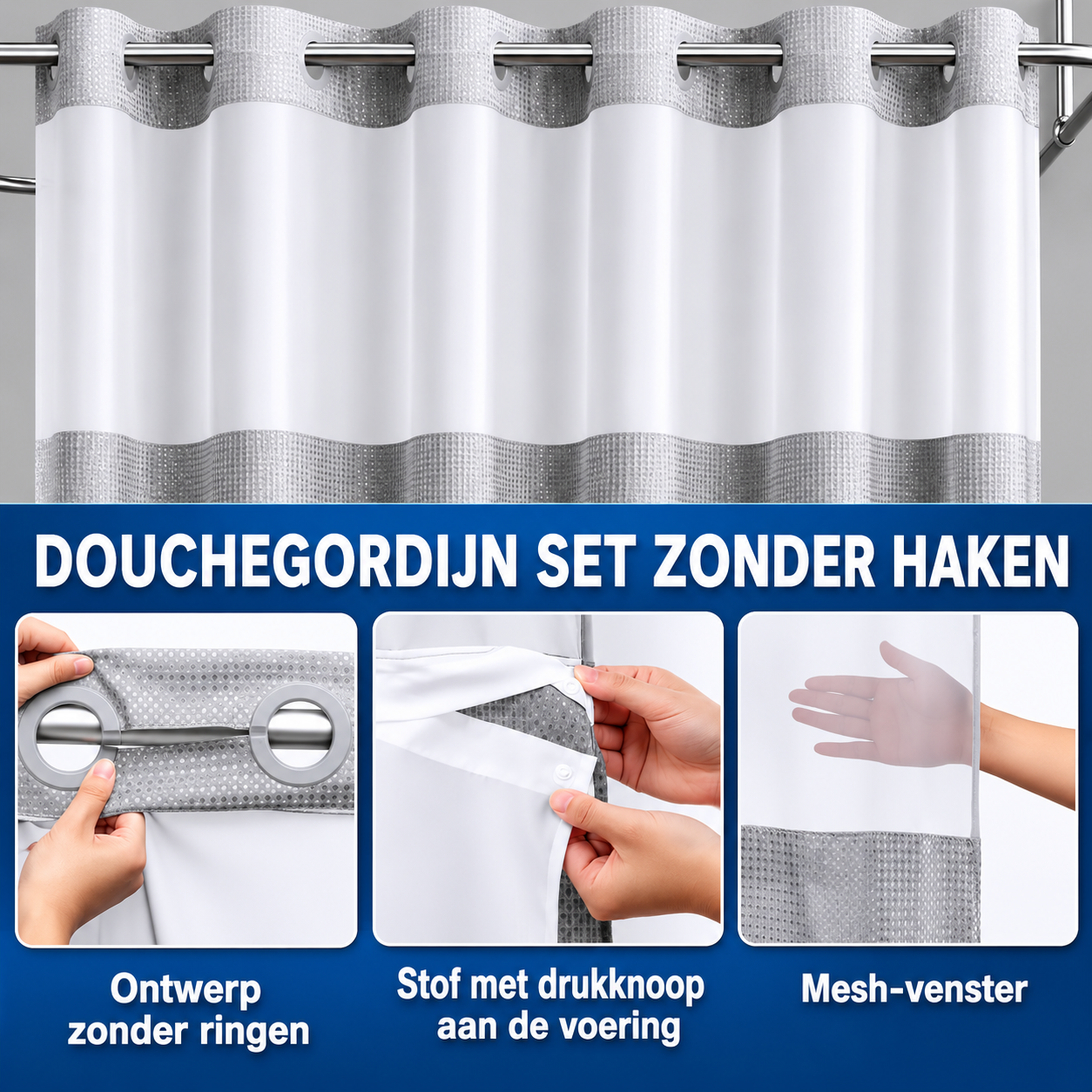 Showercurtain | Snel Ophangen Zonder Losse Haken