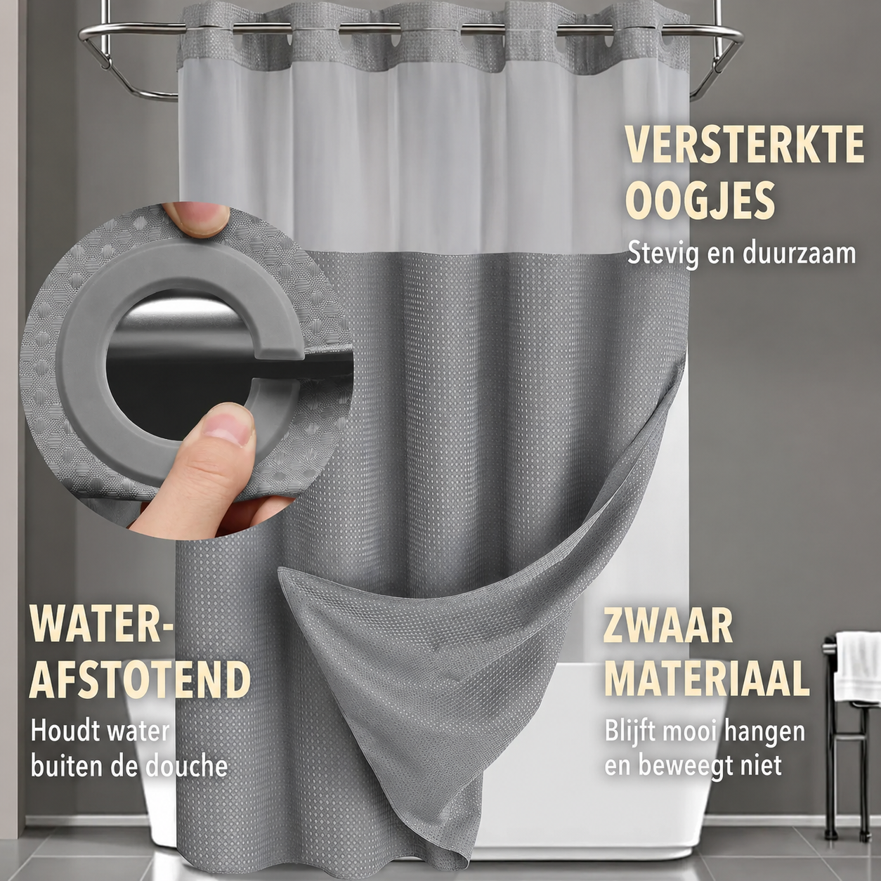 Showercurtain | Snel Ophangen Zonder Losse Haken