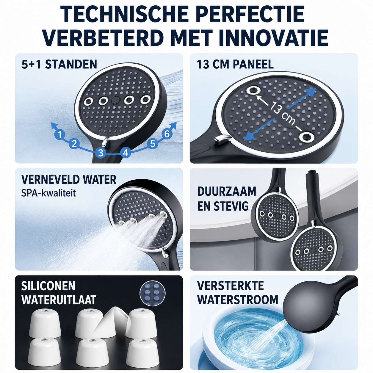 ShowerFlex | Handdouche Met 6 Straalstanden En Krachtige Waterdruk