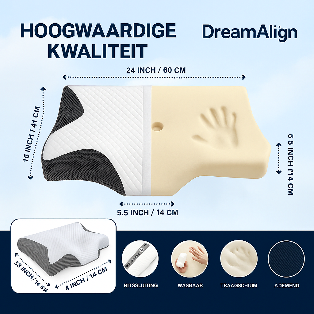 DreamAlign | Ergonomisch Kussen voor Pijnvrij en Rustgevend Slapen