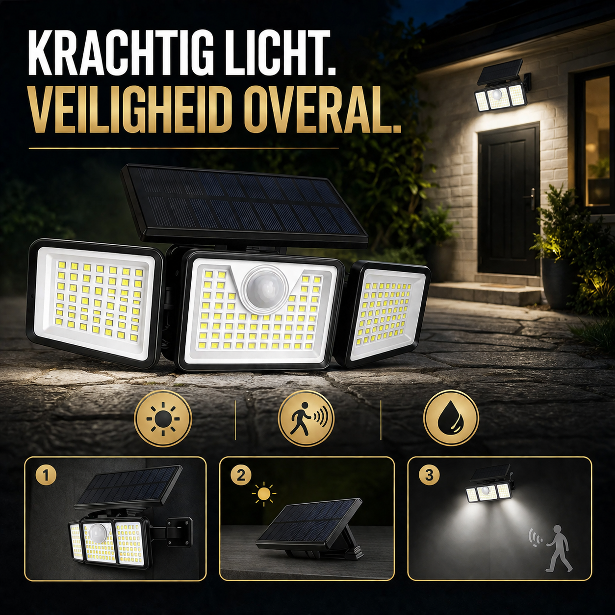 LumiGuard | Draadloze Solar Buitenlamp met Bewegingssensor