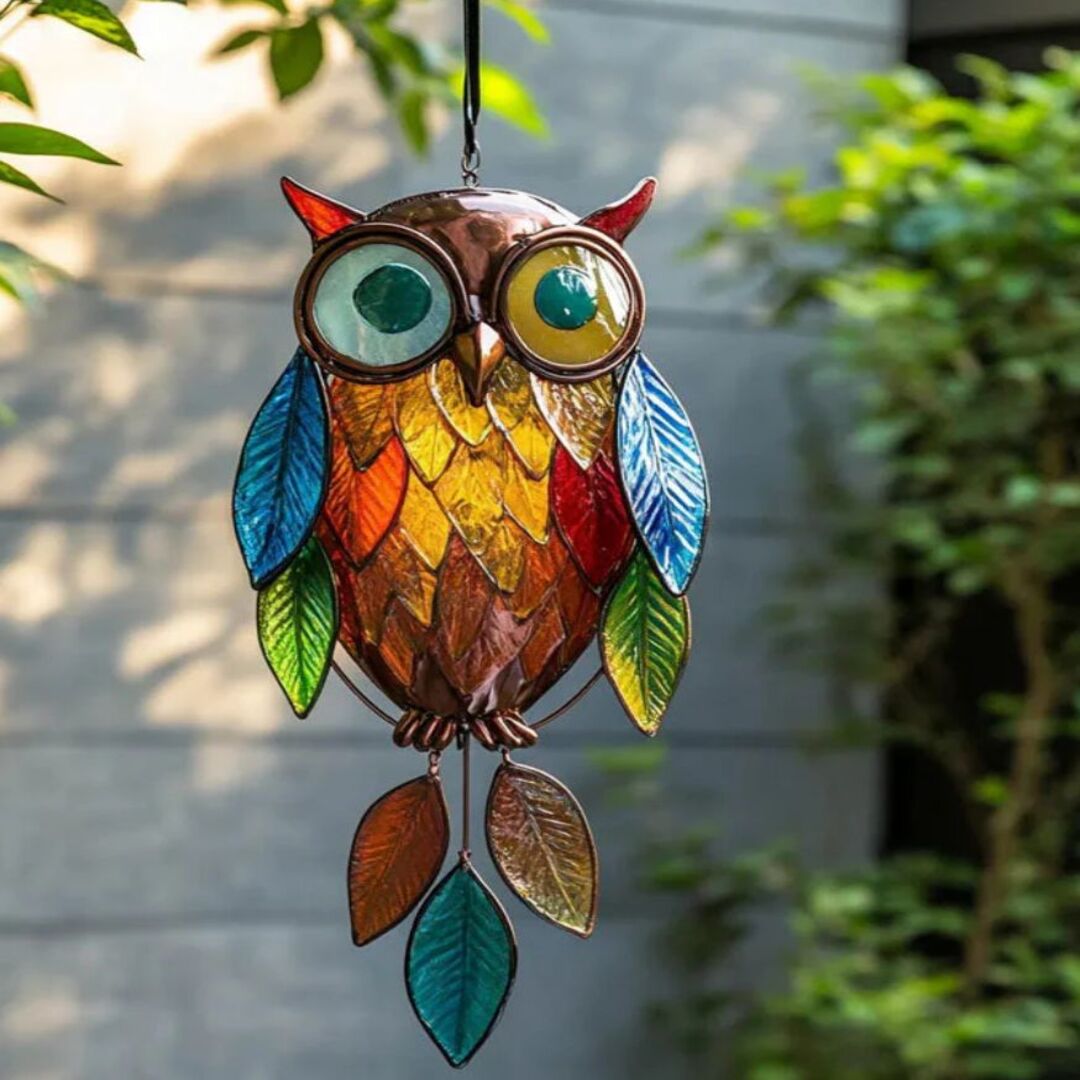 BrightFeather | Decoratieve Glaslook Uil voor Zonlicht en Kleur