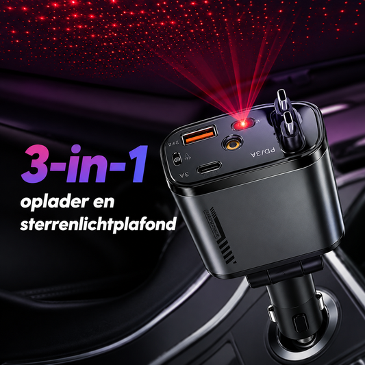 AutoGlow | 5-in-1 Auto Oplader Met Sterrenprojector & Geurverspreider