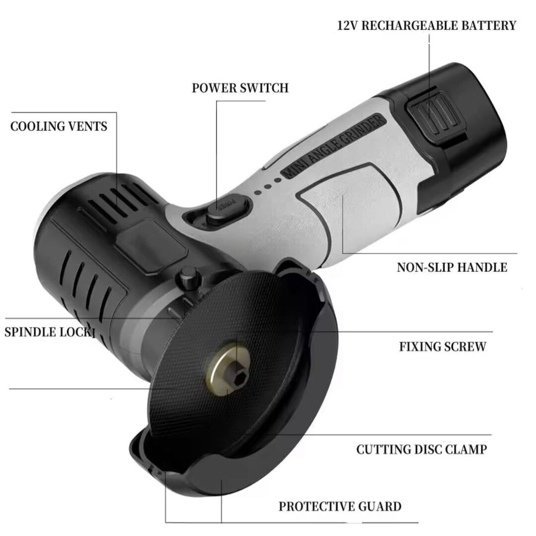 PowerGrind | 12V Draadloze Mini Haakse Slijper met 15.000 RPM