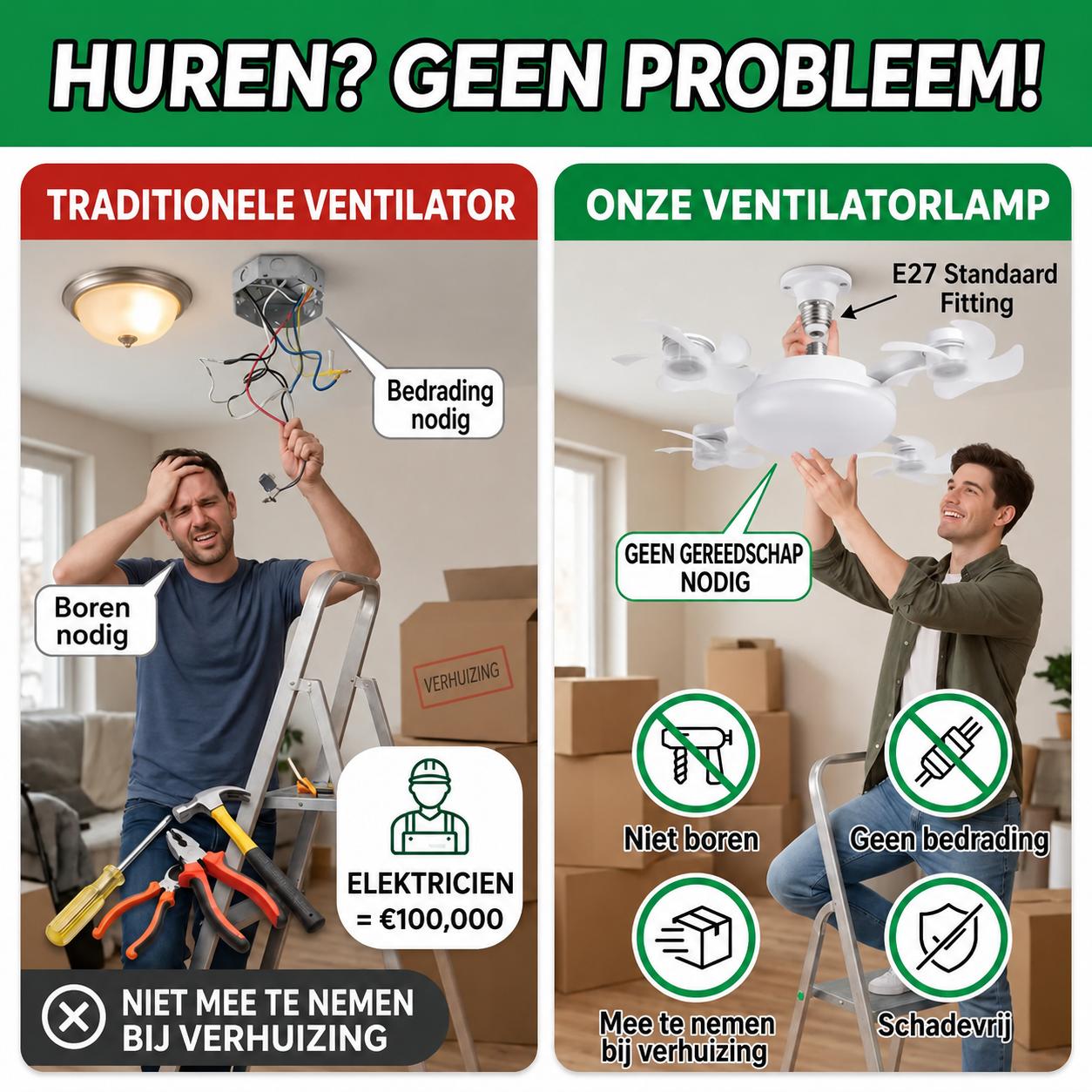BreezeSocket | 2-in-1 Stille LED-Plafondventilator Met Afstandsbediening
