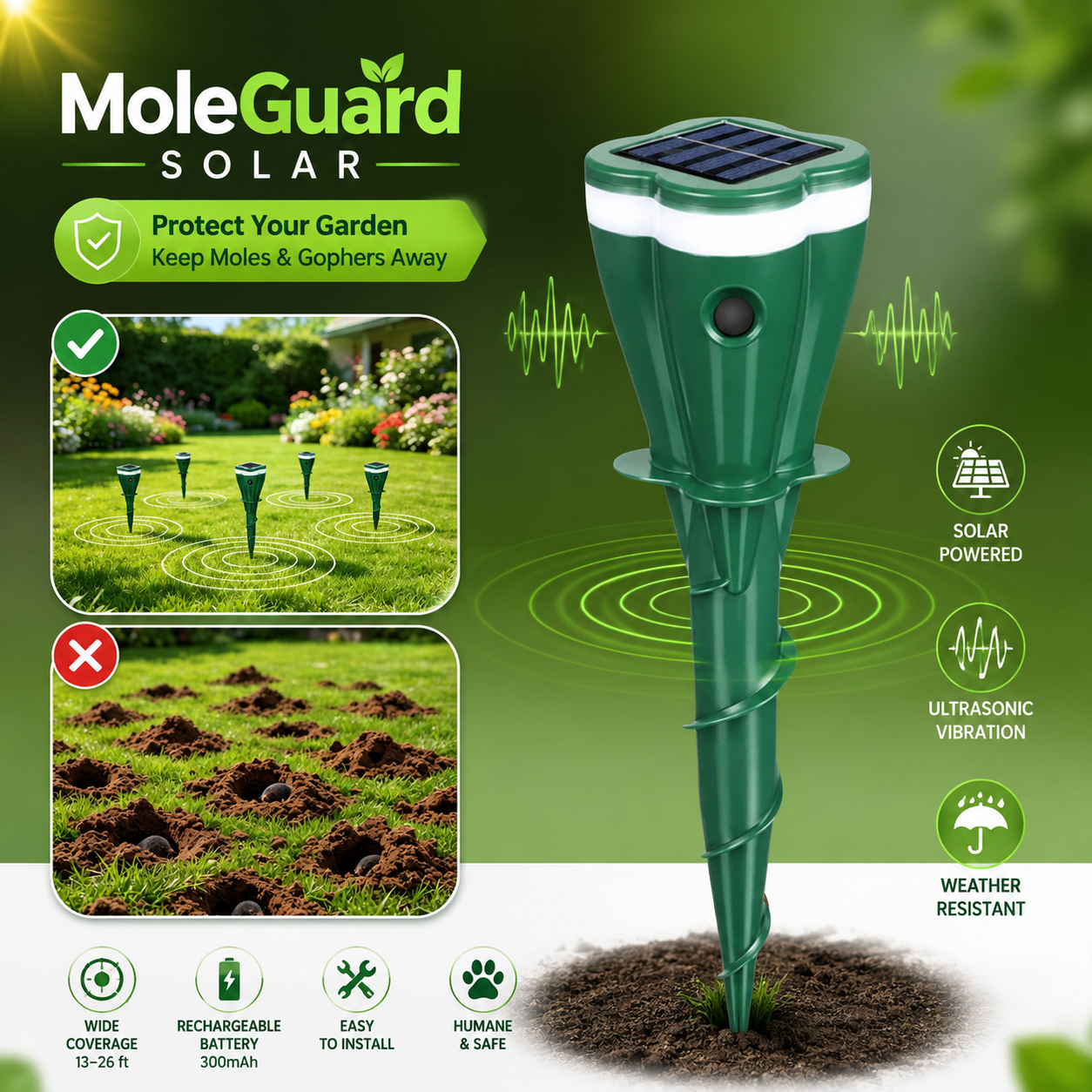 MoleGuard Solar | Bescherm je tuin tegen mollen en ongewenste dieren
