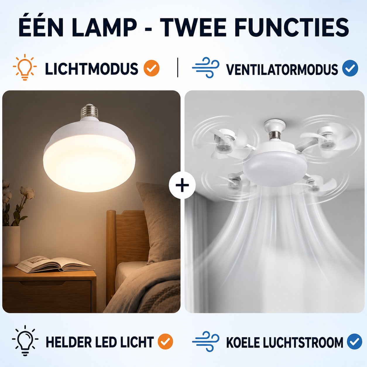 BreezeSocket | 2-in-1 Stille LED-Plafondventilator Met Afstandsbediening