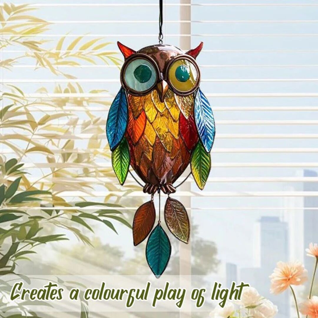 BrightFeather | Decoratieve Glaslook Uil voor Zonlicht en Kleur