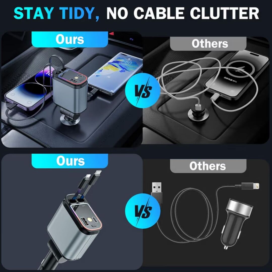 ChargeHub | Verstelbare 66W Autolader met Kabelbeheer & Starlight Glow