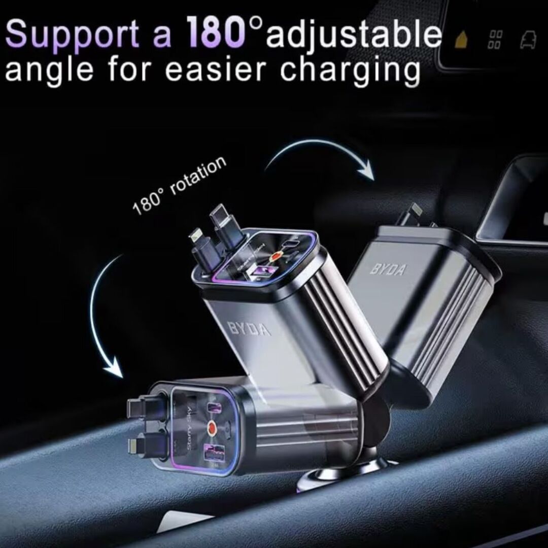 ChargeHub | Verstelbare 66W Autolader met Kabelbeheer & Starlight Glow