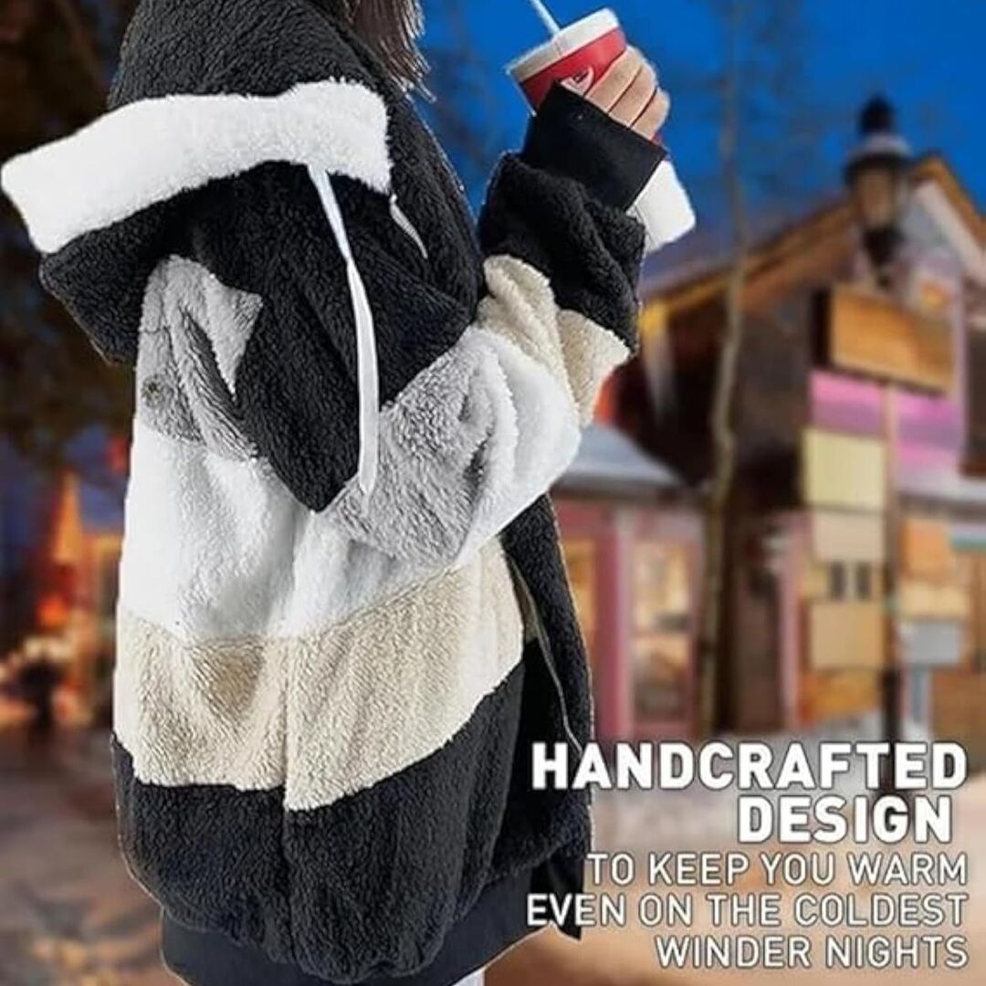 WinterHug | Warme Winterjas van Pluche met Colorblock Design