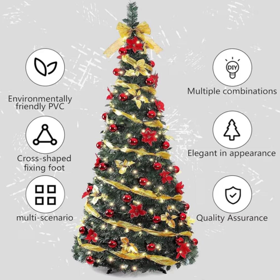 QuickDecor | 1,8m Vouwbare Kerstboom met 350 LED-lampen en Feestelijke Versieringen