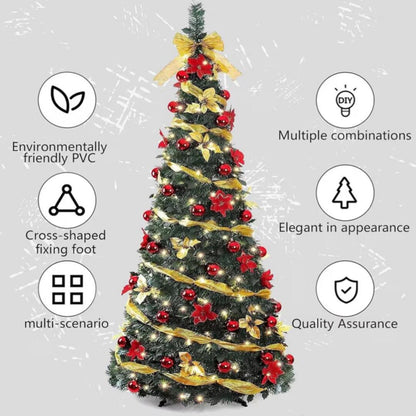 QuickDecor | 1,8m Vouwbare Kerstboom met 350 LED-lampen en Feestelijke Versieringen