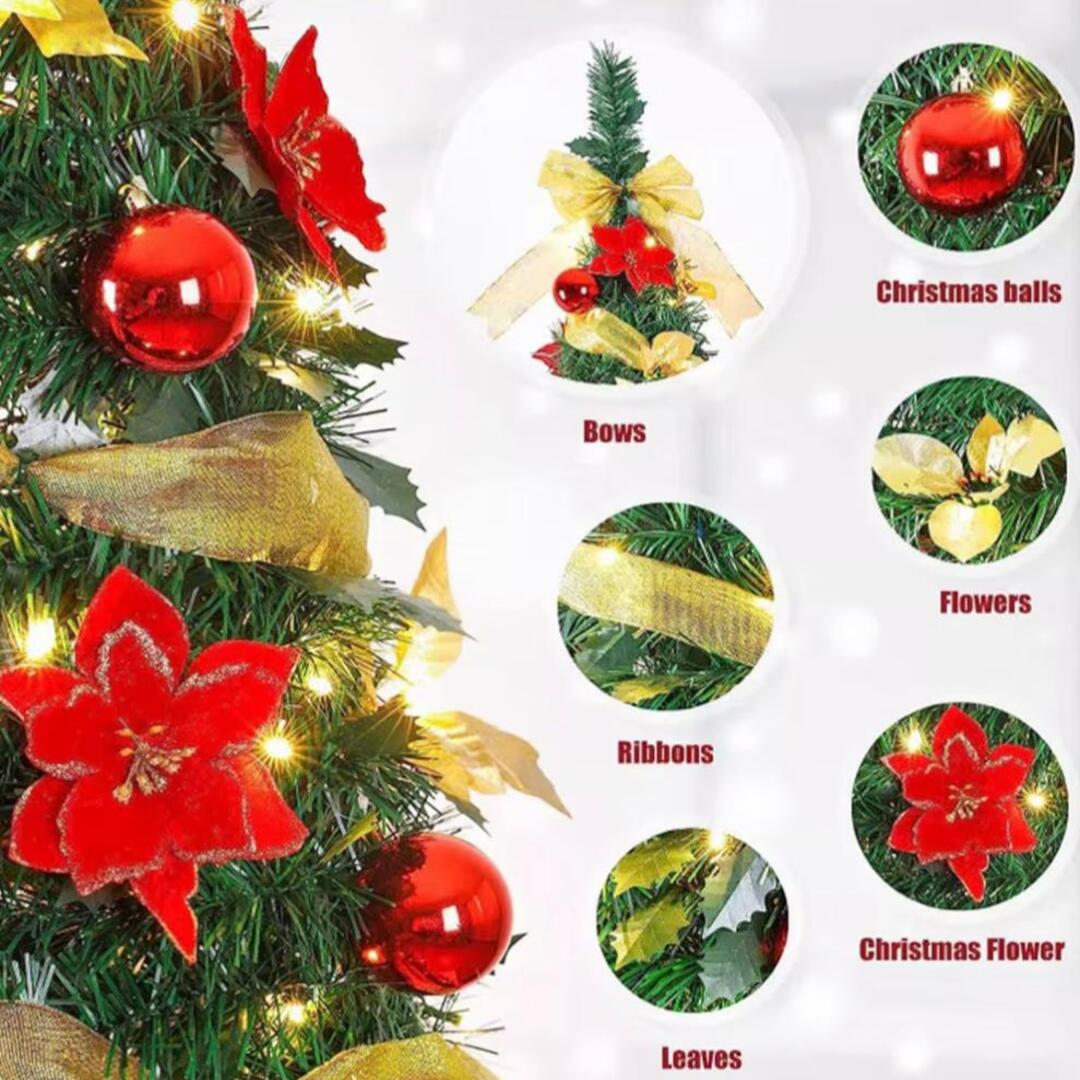 QuickDecor | 1,8m Vouwbare Kerstboom met 350 LED-lampen en Feestelijke Versieringen