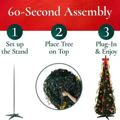 QuickDecor | 1,8m Vouwbare Kerstboom met 350 LED-lampen en Feestelijke Versieringen