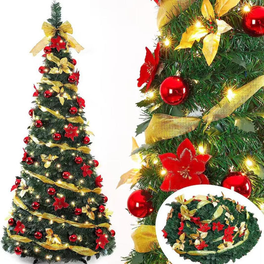 QuickDecor | 1,8m Vouwbare Kerstboom met 350 LED-lampen en Feestelijke Versieringen