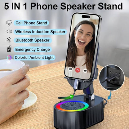 GlowStand | 5-in-1 Draadloze Inductie Speaker met Verlichting & Telefoonhouder