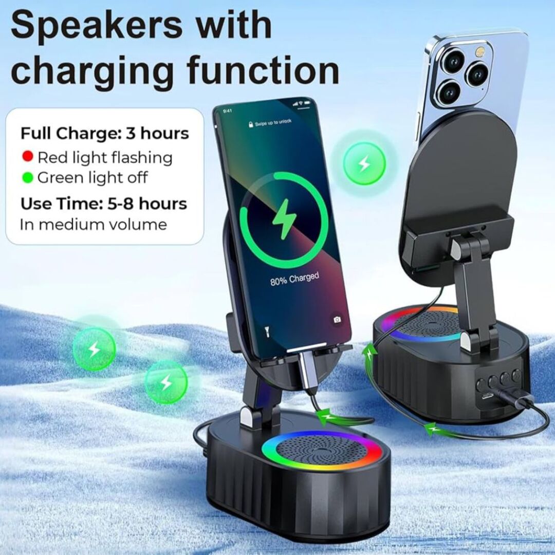 GlowStand | 5-in-1 Draadloze Inductie Speaker met Verlichting & Telefoonhouder