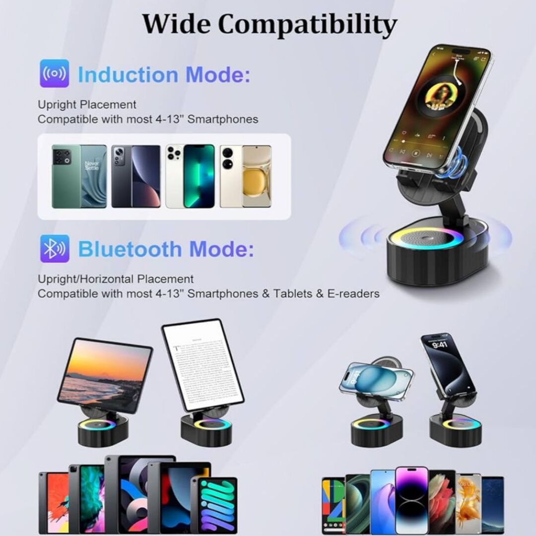 GlowStand | 5-in-1 Draadloze Inductie Speaker met Verlichting & Telefoonhouder